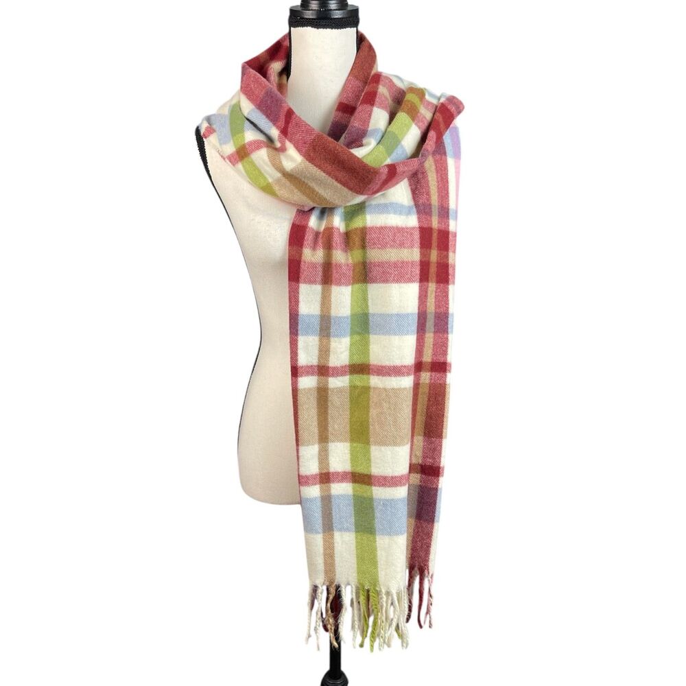 MNG Mango Plaid Scarf Multicolor Fringe Soft Winter Wrap Shawl 83" x‎ 28"